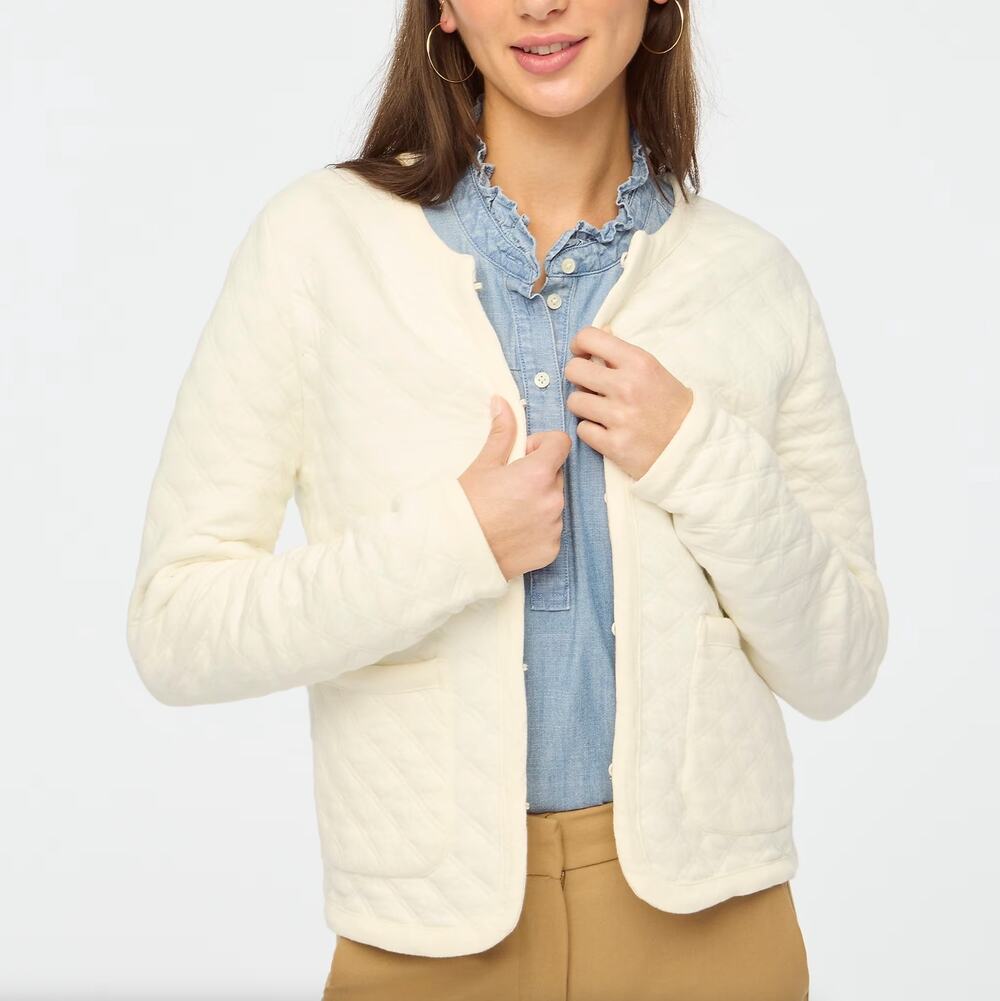 J. CREW Factory Quilted Jacket Coat Ivory Cream White Sz 3X NWT $98 {3T31}